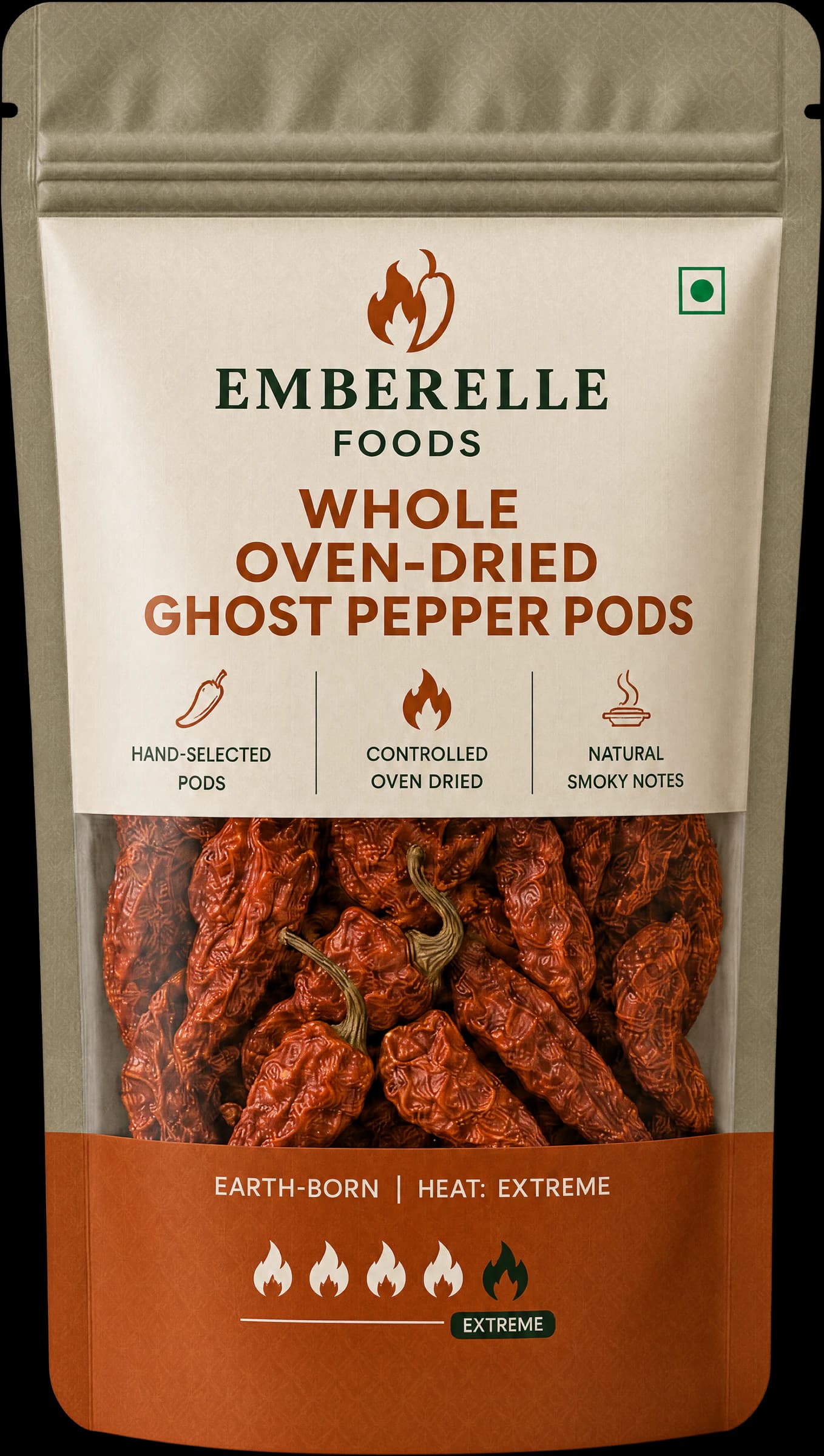 Whole Dried Ghost Pepper Pods pack